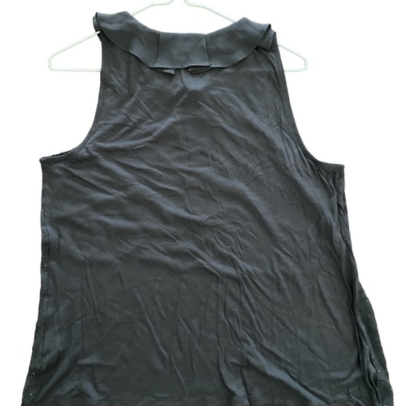 Lauren Conrad Medium Gray Flutter Shimmer Ruffled Neck Floral Overlay Top EUC! - Picture 7 of 9